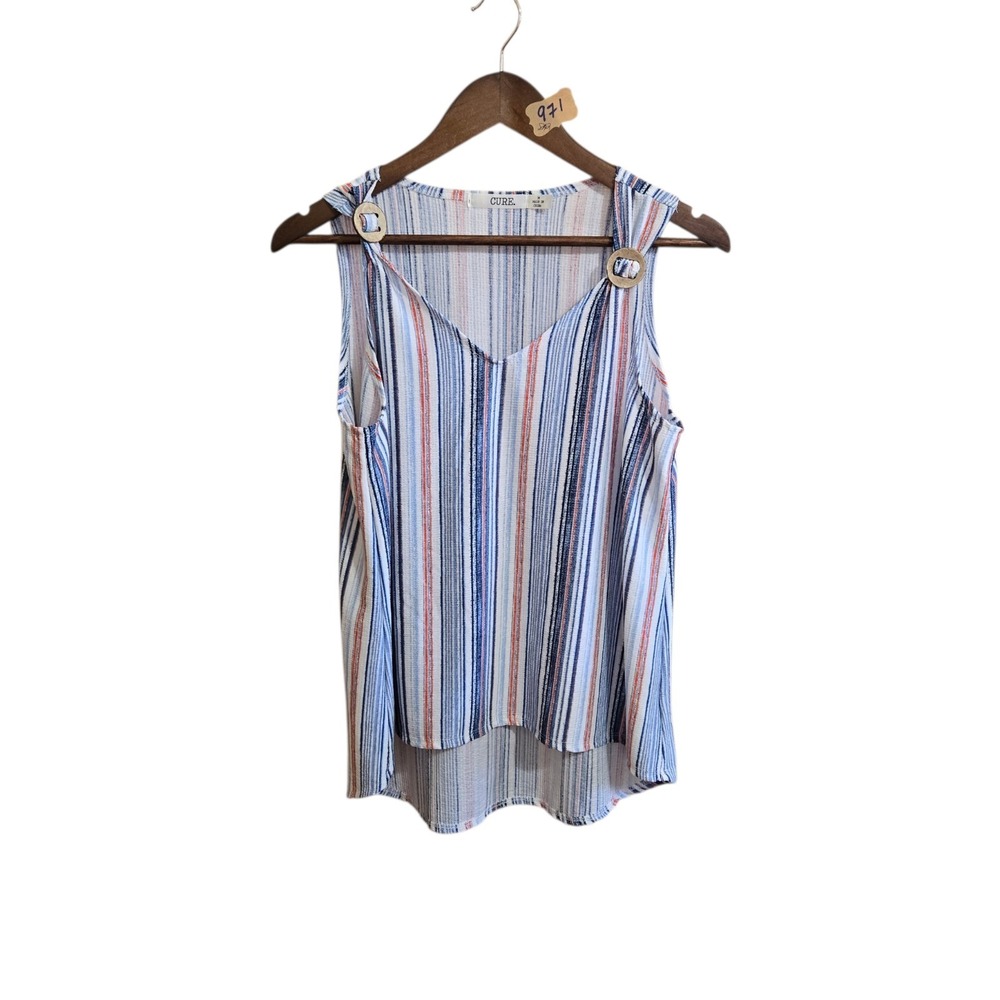 Cure Women's Tank Top Size M Blue White Stripe Sleeveless Boho Casual Festival